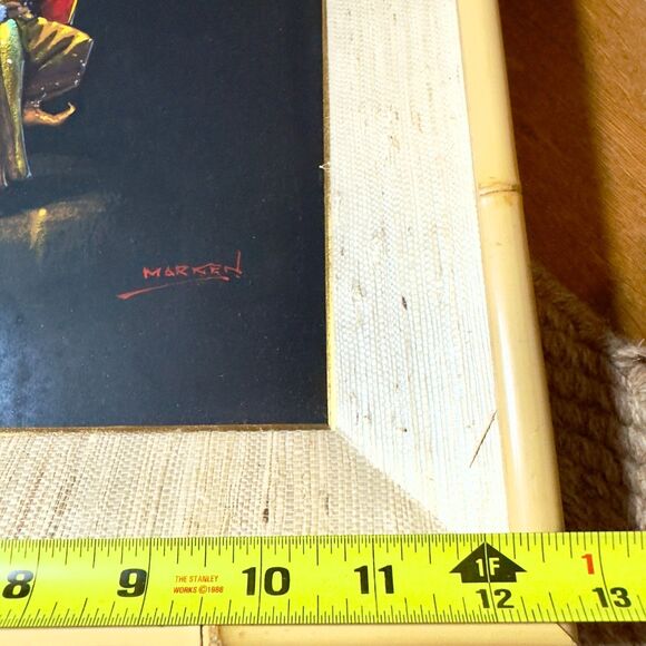 Vintage Gouache Original Painting Thai Dancer Signed Marken 17x12" Framed Art - Picture 11 of 11